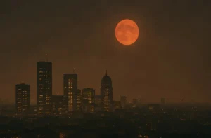 Can environmental conditions like dust and pollution make the Moon more orange